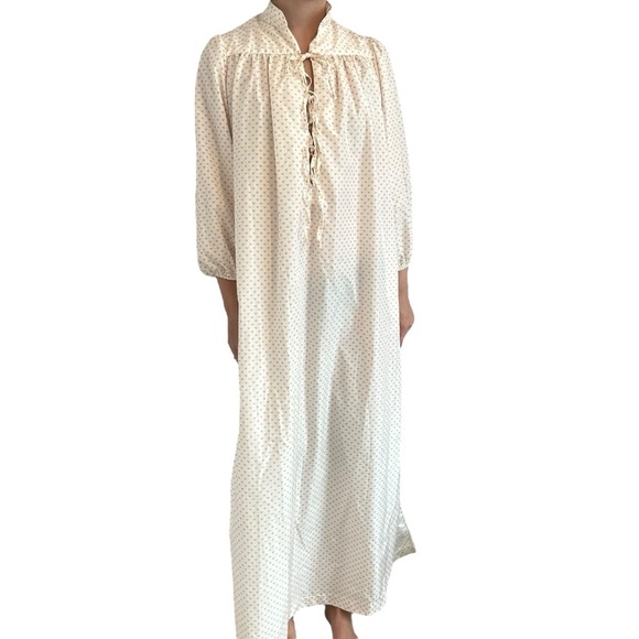 Vintage Long Nightgown Hearts Lolita Modest Tie Front Coquette Size Medium - Picture 2 of 9